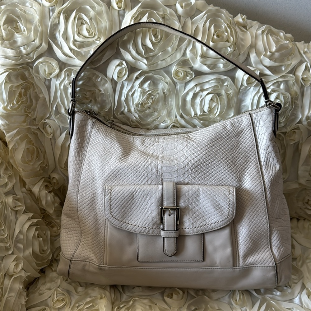 Authentic: Coach Python Embossed Ivory Leather Ho… - image 3